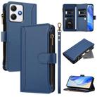 For Redmi 12 4G / 5G / Note 12R Magnetic Closure 9 Card Slots Zipper Leather Case with Hand Strap(Dark Blue) - 1