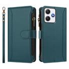 For Redmi 12 4G / 5G / Note 12R Magnetic Closure 9 Card Slots Zipper Leather Case with Hand Strap(Dark Green) - 2