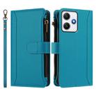 For Redmi 12 4G / 5G / Note 12R Magnetic Closure 9 Card Slots Zipper Leather Case with Hand Strap(Turquoise) - 2