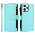 For Redmi 12 4G / 5G / Note 12R Magnetic Closure 9 Card Slots Zipper Leather Case with Hand Strap(Mint Green) - 2