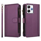 For Redmi 12 4G / 5G / Note 12R Magnetic Closure 9 Card Slots Zipper Leather Case with Hand Strap(Purple) - 2