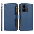For Redmi 13C 5G / 4G / Poco C65 Magnetic Closure 9 Card Slots Zipper Leather Case with Hand Strap(Dark Blue) - 2