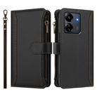 For Redmi 13C 5G / 4G / Poco C65 Magnetic Closure 9 Card Slots Zipper Leather Case with Hand Strap(Black) - 2