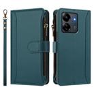 For Redmi 13C 5G / 4G / Poco C65 Magnetic Closure 9 Card Slots Zipper Leather Case with Hand Strap(Dark Green) - 2