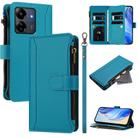 For Redmi 13C 5G / 4G / Poco C65 Magnetic Closure 9 Card Slots Zipper Leather Case with Hand Strap(Turquoise) - 1