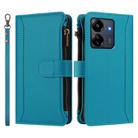 For Redmi 13C 5G / 4G / Poco C65 Magnetic Closure 9 Card Slots Zipper Leather Case with Hand Strap(Turquoise) - 2