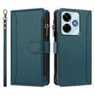 For Redmi 13x / Redmi 13 4G / 5G Magnetic Closure 9 Card Slots Zipper Leather Case with Hand Strap(Dark Green) - 2