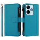 For Redmi 13x / Redmi 13 4G / 5G Magnetic Closure 9 Card Slots Zipper Leather Case with Hand Strap(Turquoise) - 2