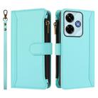 For Redmi 13x / Redmi 13 4G / 5G Magnetic Closure 9 Card Slots Zipper Leather Case with Hand Strap(Mint Green) - 2