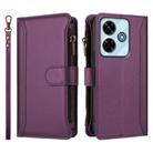 For Redmi 13x / Redmi 13 4G / 5G Magnetic Closure 9 Card Slots Zipper Leather Case with Hand Strap(Purple) - 2
