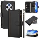 For Redmi 14C 4G / 14R 5G / A3 Pro Magnetic Closure Nine Card Slots Zipper Leather Case with Hand Strap(Black) - 1