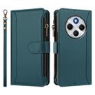 For Redmi 14C 4G / 14R 5G / A3 Pro Magnetic Closure Nine Card Slots Zipper Leather Case with Hand Strap(Dark Green) - 2