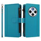 For Redmi 14C 4G / 14R 5G / A3 Pro Magnetic Closure Nine Card Slots Zipper Leather Case with Hand Strap(Turquoise) - 2