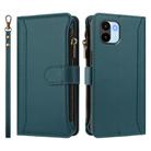 For Redmi A1 / A2 Magnetic Closure 9 Card Slots Zipper Leather Case with Hand Strap(Dark Green) - 2
