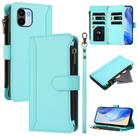 For Redmi A1 / A2 Magnetic Closure 9 Card Slots Zipper Leather Case with Hand Strap(Mint Green) - 1