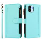 For Redmi A1 / A2 Magnetic Closure 9 Card Slots Zipper Leather Case with Hand Strap(Mint Green) - 2