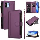 For Redmi A1 / A2 Magnetic Closure 9 Card Slots Zipper Leather Case with Hand Strap(Purple) - 1
