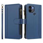 For Redmi A1+ / A2+ / Poco C50 / Poco C51 Magnetic Closure 9 Card Slots Zipper Leather Case with Hand Strap(Dark Blue) - 2