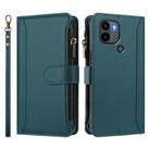 For Redmi A1+ / A2+ / Poco C50 / Poco C51 Magnetic Closure 9 Card Slots Zipper Leather Case with Hand Strap(Dark Green) - 2