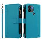 For Redmi A1+ / A2+ / Poco C50 / Poco C51 Magnetic Closure 9 Card Slots Zipper Leather Case with Hand Strap(Turquoise) - 2