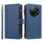 For Redmi A3 / A3x / Poco C61 Magnetic Closure 9 Card Slots Zipper Leather Case with Hand Strap(Dark Blue) - 2