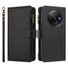 For Redmi A3 / A3x / Poco C61 Magnetic Closure 9 Card Slots Zipper Leather Case with Hand Strap(Black) - 2
