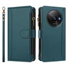 For Redmi A3 / A3x / Poco C61 Magnetic Closure 9 Card Slots Zipper Leather Case with Hand Strap(Dark Green) - 2