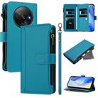 For Redmi A3 / A3x / Poco C61 Magnetic Closure Nine Card Slots Zipper Leather Case with Hand Strap(Turquoise) - 1