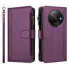 For Redmi A3 / A3x / Poco C61 Magnetic Closure 9 Card Slots Zipper Leather Case with Hand Strap(Purple) - 2