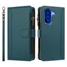 For Redmi A5 4G 173.3mm Magnetic Closure 9 Card Slots Zipper Leather Case with Hand Strap(Dark Green) - 2