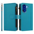 For Redmi A5 4G 173.3mm Magnetic Closure 9 Card Slots Zipper Leather Case with Hand Strap(Turquoise) - 2