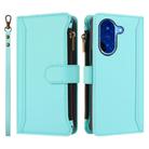 For Redmi A5 4G 173.3mm Magnetic Closure 9 Card Slots Zipper Leather Case with Hand Strap(Mint Green) - 2