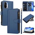 For Redmi K40 / K40 Pro / Poco F3 Magnetic Closure 9 Card Slots Zipper Leather Case with Hand Strap(Dark Blue) - 1