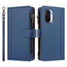 For Redmi K40 / K40 Pro / Poco F3 Magnetic Closure 9 Card Slots Zipper Leather Case with Hand Strap(Dark Blue) - 2