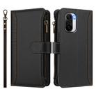 For Redmi K40 / K40 Pro / Poco F3 Magnetic Closure 9 Card Slots Zipper Leather Case with Hand Strap(Black) - 2