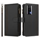 For Redmi K60 / K60 Pro / Poco F5 Pro Magnetic Closure 9 Card Slots Zipper Leather Case with Hand Strap(Black) - 2