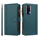 For Redmi K60 / K60 Pro / Poco F5 Pro Magnetic Closure 9 Card Slots Zipper Leather Case with Hand Strap(Dark Green) - 2