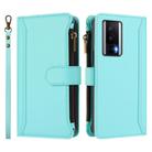 For Redmi K60 / K60 Pro / Poco F5 Pro Magnetic Closure 9 Card Slots Zipper Leather Case with Hand Strap(Mint Green) - 2