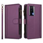 For Redmi K60 / K60 Pro / Poco F5 Pro Magnetic Closure 9 Card Slots Zipper Leather Case with Hand Strap(Purple) - 2