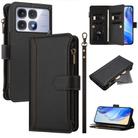 For Redmi K70 Ultra Magnetic Closure 9 Card Slots Zipper Leather Case with Hand Strap(Black) - 1