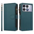 For Redmi K70 Ultra Magnetic Closure 9 Card Slots Zipper Leather Case with Hand Strap(Dark Green) - 2