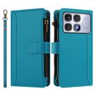 For Redmi K70 Ultra Magnetic Closure 9 Card Slots Zipper Leather Case with Hand Strap(Turquoise) - 2