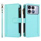 For Redmi K70 Ultra Magnetic Closure 9 Card Slots Zipper Leather Case with Hand Strap(Mint Green) - 2