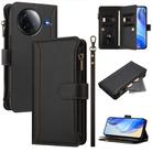 For Redmi K80 / K80 Pro Magnetic Closure Nine Card Slots Zipper Leather Case with Hand Strap(Black) - 1