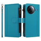 For Redmi K80 / K80 Pro Magnetic Closure 9 Card Slots Zipper Leather Case with Hand Strap(Turquoise) - 2