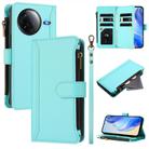 For Redmi K80 / K80 Pro Magnetic Closure Nine Card Slots Zipper Leather Case with Hand Strap(Mint Green) - 1