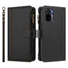 For Redmi Note 10 4G / Note 10S / Poco M5s Magnetic Closure 9 Card Slots Zipper Leather Case with Hand Strap(Black) - 2