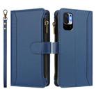 For Redmi Note 10 5G / Note 10T 5G Magnetic Closure 9 Card Slots Zipper Leather Case with Hand Strap(Dark Blue) - 2