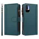For Redmi Note 10 5G / Note 10T 5G Magnetic Closure 9 Card Slots Zipper Leather Case with Hand Strap(Dark Green) - 2