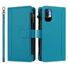 For Redmi Note 10 5G / Note 10T 5G Magnetic Closure 9 Card Slots Zipper Leather Case with Hand Strap(Turquoise) - 2